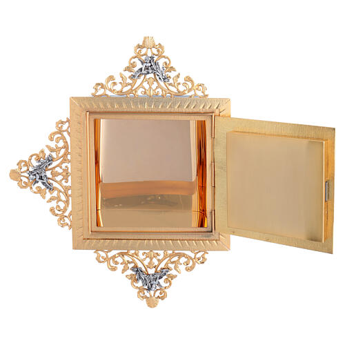 Wall tabernacle in brass with cross image, Chi-Rho, Alpha and Omega 5