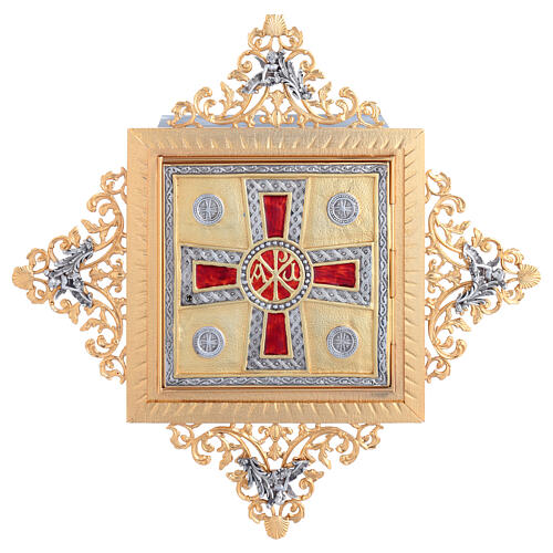 Tabernacolo da muro in ottone immagine croce con pax alpha omega 1