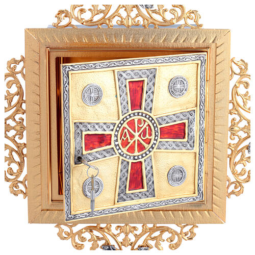 Tabernacolo da muro in ottone immagine croce con pax alpha omega 4