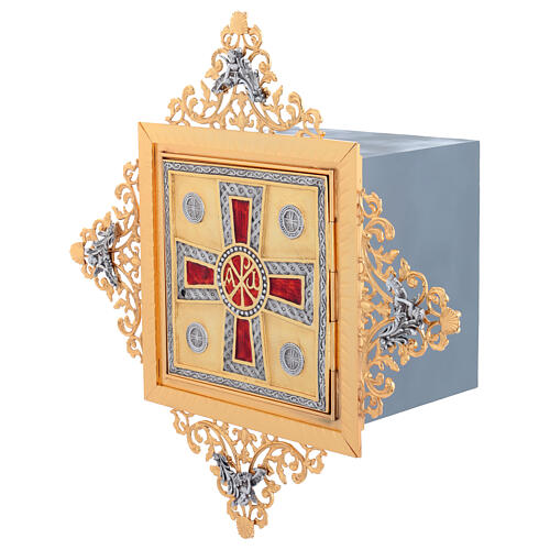 Tabernacolo da muro in ottone immagine croce con pax alpha omega 8