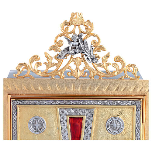 Wall Tabernacle in Brass with Cross Image and Alpha Omega Pax 3