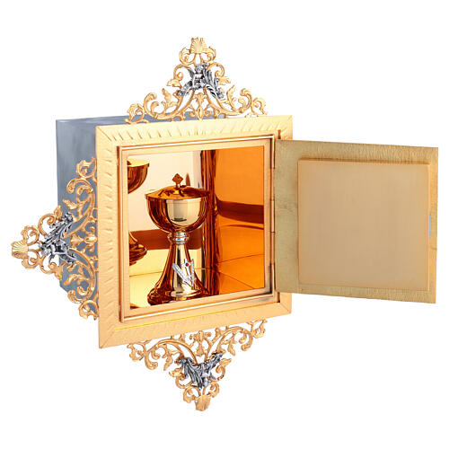 Wall Tabernacle in Brass with Cross Image and Alpha Omega Pax 9