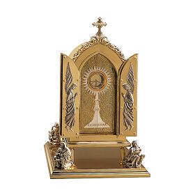 Tabernacolo ottone placcato oro con due porte interno oro 24K design gotico 70x30x35 cm Molina