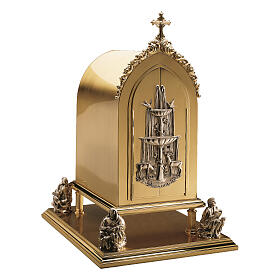 Tabernacolo ottone placcato oro con due porte interno oro 24K design gotico Molina 80x33x36 cm