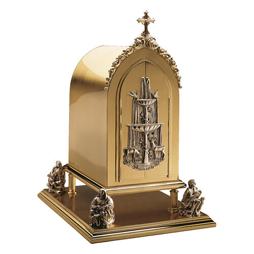 Tabernacolo ottone placcato oro con due porte interno oro 24K design gotico Molina 80x33x36 cm 1