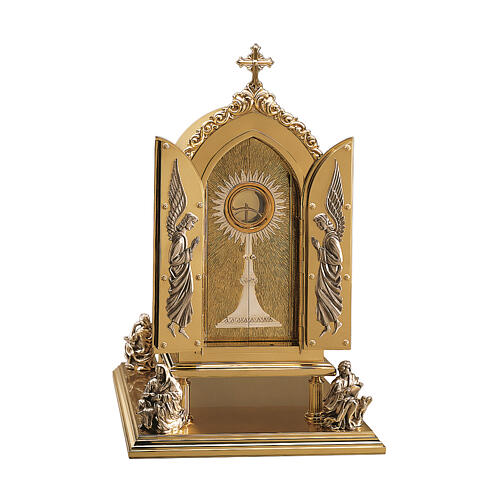 Tabernacolo ottone placcato oro con due porte interno oro 24K design gotico Molina 80x33x36 cm 2