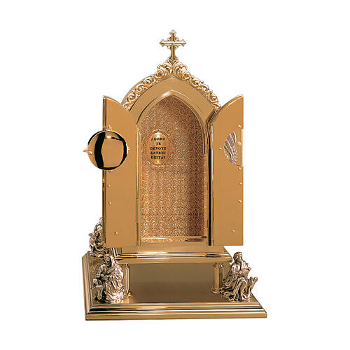 Tabernacolo ottone placcato oro con due porte interno oro 24K design gotico Molina 80x33x36 cm 3