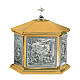 Tabernacolo ottone bicolore 55x60x40 cm scena annunciazione interno oro 24K Molina s1