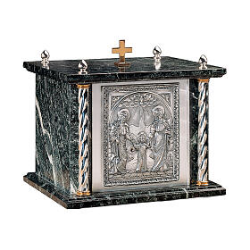Tabernacle en laiton argenté et marbre vert brillant Sainte Famille Molina 30x35x30 cm