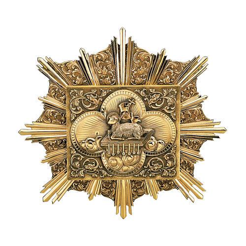 Sacrário embutido Molina em latão com banho em ouro, figura do Cordeiro Pascal e ornamentos 45x45 cm 1