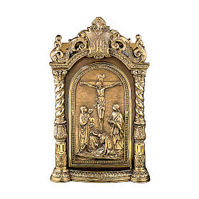Tabernacle 50x30x30 cm style baroque avec scène de crucifixion laiton doré Molina