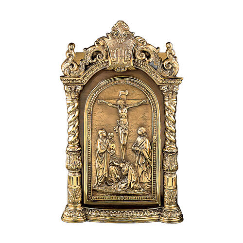 Tabernacolo 50x30x30 cm barocco porta con scena crocifissione ottone bagno oro Molina 1