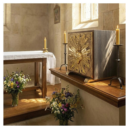 Tabernacle de table en chêne trentin gris Sacré-Cœur 2