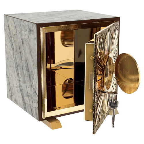 Tabernacle de table en marbre andalou avec exposition en laiton IHS 8