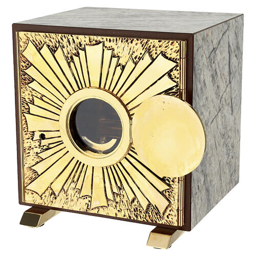 Tabernacolo da mensa marmo andaluso con esposizione in ottone IHS 4