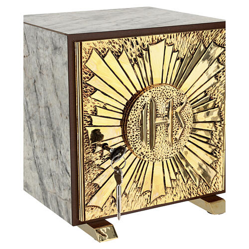 Altar tabernacle Andalusian marble finish with IHS brass display 7