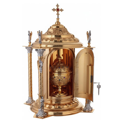 Tabernacolo ottone dorato da mensa 4 angeli JHS e calice 6