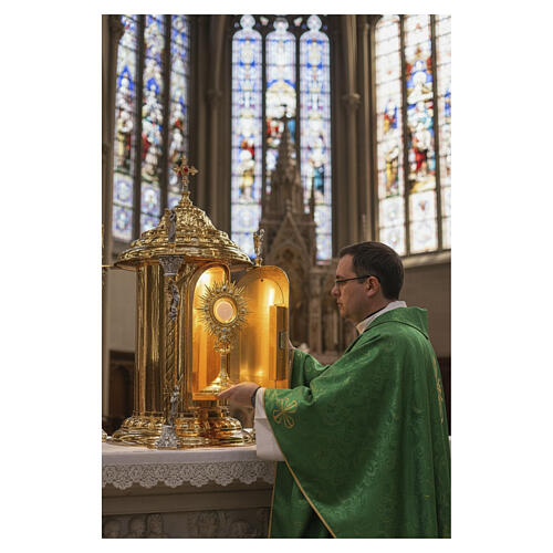 Table tabernacle gold-plated brass with 4 angels, JHS and chalice 2