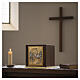 Wooden table tabernacle with brass base, decorated with ears of corn, chalice and grapes, 28x25x25 cm s2