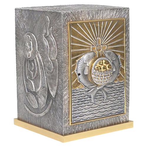 Tabernacle de table en laiton bicolore décor Pain et Poissons 45x30x30 cm 1