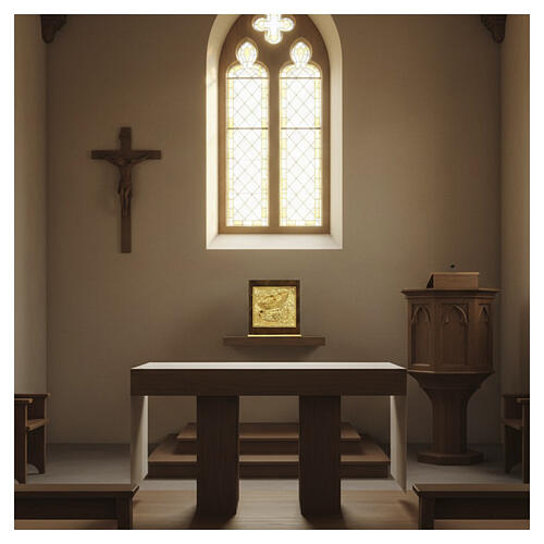 Mahogany tabernacle with brass door and bread basket, 25x20x20 cm 2