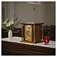 Mahogany tabernacle with chalice and host IHS decoration and gilded brass columns, 20x16x16 in s2