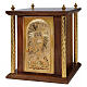 Tabernacle en acajou décor calice et hostie IHS avec colonnes dorées 50x40x40 cm s1
