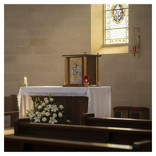 Tabernacle décor Christ Ressuscité Sacré-Cœur en acajou colonnes dorées 50x40x40 cm 2