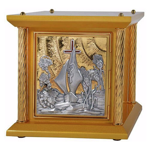Tabernacle petit format en bois peint couleur laiton décor lac de Tibériade 50x40x40 cm 1