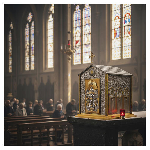 Tabernacle de table pour cathédrale ciselé à la main décor Sainte-Trinité 75x50x58 cm 2