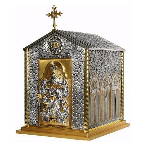 Tabernakulum ołtarzowe na mensę katedry – miedź i mosiądz dwukolorowy, ręcznie cyzelowane, Najświętsza Trójca, 75 × 50 × 58 cm 3
