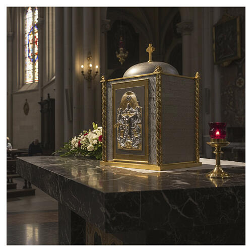 Altar tabernacle, Most Holy Trinity with columns and symbols of the four Evangelists, 31.5x20x20 in 4