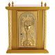 Gold-finished wood tabernacle with chalice and IHS host decoration and gilded brass door and columns, 50x40x40 cm s1