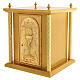 Gold-finished wood tabernacle with chalice and IHS host decoration and gilded brass door and columns, 50x40x40 cm s4