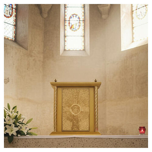 Gilded wood altar tabernacle with IHS door decoration, 50 x 40 x 40 cm 2
