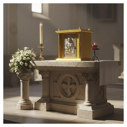 Tabernacle en bois doré Christ Ressuscité Sacré-Cœur 50x40x40 cm 2