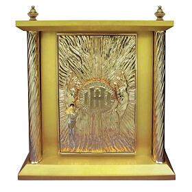 Gilded wood tabernacle with the hands of Jesus and IHS host, 20x16x16 in
