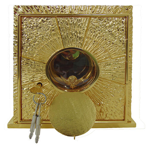 Altar tabernacle IHS in gilded cast bronze with rays, 25x25x25 cm 3
