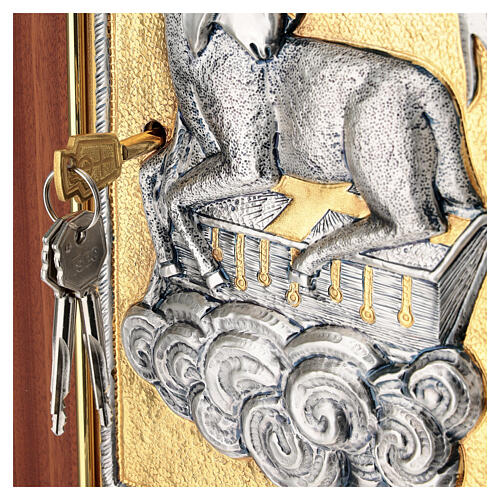 Altartabernakel Agnus Dei aus Mahagoniholz mit zweifarbigem Türmotiv 40x30x30 cm 5