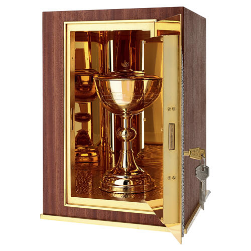 Altartabernakel Agnus Dei aus Mahagoniholz mit zweifarbigem Türmotiv 40x30x30 cm 7