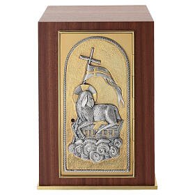 Tabernacolo da mensa Agnus Dei bicolore in legno mogano 40x30x30 cm