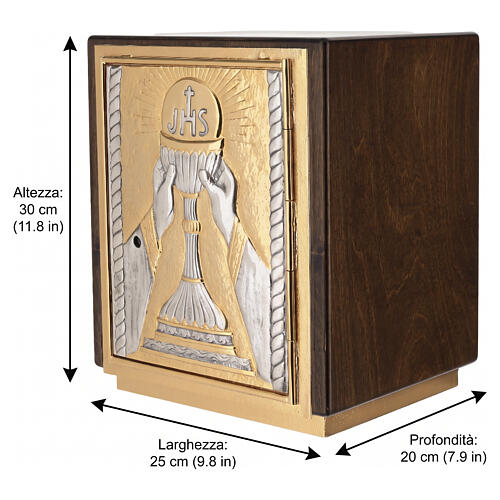 Tabernacolo bicolore e legno 30x25x20 cm porta bronzo decoro calice JHS 3