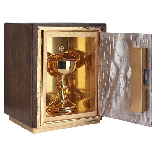 Tabernacolo bicolore e legno 30x25x20 cm porta bronzo decoro calice JHS 5