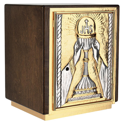 Tabernacolo bicolore e legno 30x25x20 cm porta bronzo decoro calice JHS 6