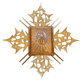 Goldfarbener Aussetzungstabernakel zur Wandmontage mit JHS, 30x25x20 cm