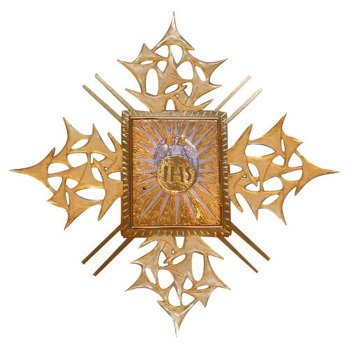Modern gold-plated wall tabernacle 31x25x22 cm JHS for exposition 1