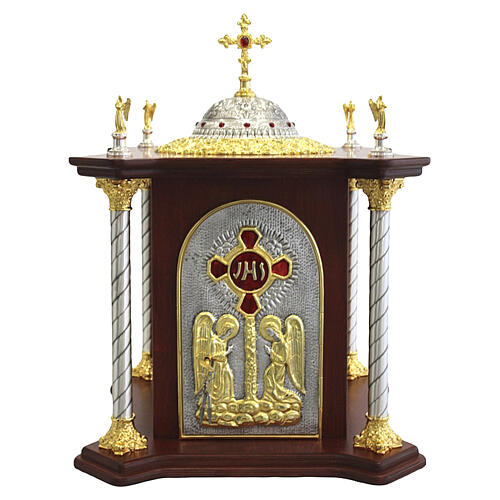 Wood church tabernacle with columns, 68x55x55 cm, door with angels 1