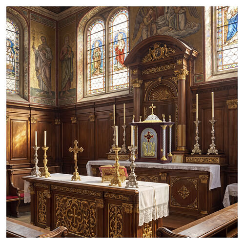 Wood church tabernacle with columns, 68x55x55 cm, door with angels 2