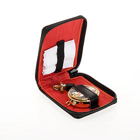 Relicarios eucarísticos: Estuche piel verdadaera con porta-viáticos IHS, cruz Relicarios eucarísticos: Estuche piel verdadaera con porta-viáticos IHS, cruz