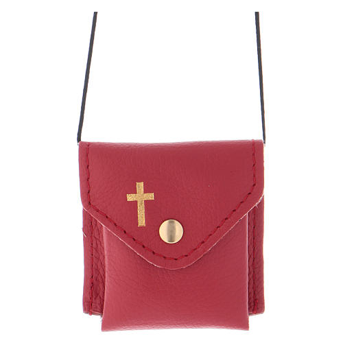 Pyx holder case in real leather, 6.5x6.5 cm, red 1